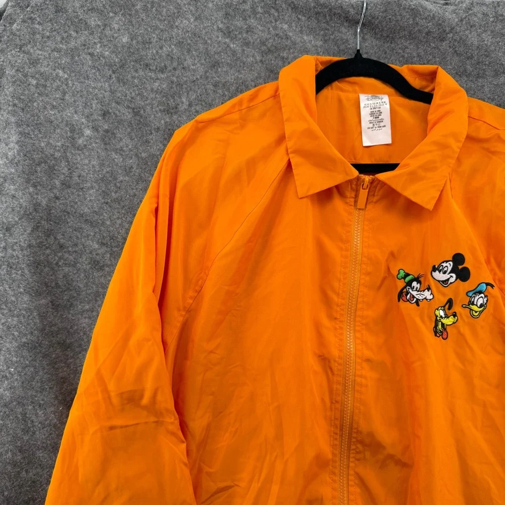 Disney Windbreaker Jacket Unisex XL Orange Mickey & Friends Embroidered Zip Up - Picture 3 of 16